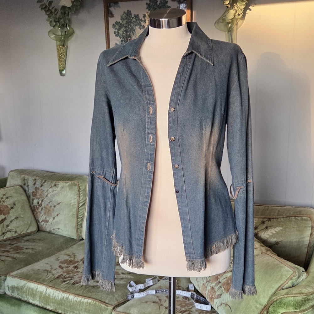 Vintage Denim Button Down with Fringe Accents